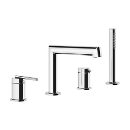 Gessi Ingranaggio Смеситель для ванны на 4 отверстия с каскадным изливом, девиатор, шланг, лейка, цвет: хром (63537#031)