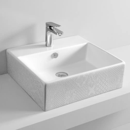 Artceram Quadro Раковина 50х48 см, 1 отв., с переливом, цвет: белый глянцевый, декор: Cementina (QUL002 01 86)