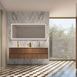 OASIS EDEN Тумба под раковину 712х525х500 мм, подвесная, 2 ящика, боковина справа Walnut, отделка Walnut (0ED1850704 E012+0ED850FIN4DX E012)