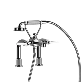 GESSI VENTI20 Смеситель для установки на борт ванны на 2 отверстия, двухвентильный, с ручным душем и шлангом 1500 мм, цвет хром (65115#031)