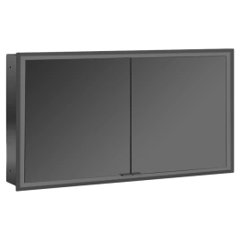 EMCO Prime Зеркальный шкаф 1300xh700мм 1300xh700мм с подсветкой, встраиваемый, 2 двери, 2 полки, розетка, цвет: черный (9497 060 95)