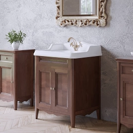 TW Veronica, База с раковиной Simas AR824bix1 68x54см с 1отв. под смеситель, 2 расп. дверки, доводч. Blum, ручки: Riflesso бронза, цвет: noce (VER2068-N+AR824bix1 комплект)