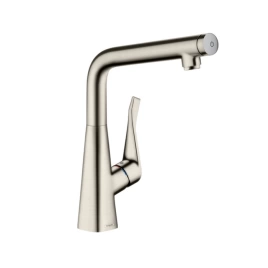 Hansgrohe Metris Select Смеситель для кухни на 1 отв, поворотный излив, кнопка вкл/выкл воды, цвет под сталь (14883800)