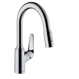 Hansgrohe Focus M42 Кухонный смеситель на 1 отв, однорычажный, поворотный излив 224мм с вытяжным душем, 2jet, h134мм, цвет: хром (71801000)