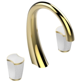 THG INFINI PORCELAINE BLANCHE Смеситель для раковины на 3 отверстия, для увеличенных по толщине столешниц, с донным клапаном, цвет Matt gold PVD (U2D-H53-151M)