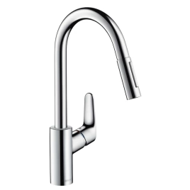 Hansgrohe Focus Кухонный смеситель, на 1 отв, поворотный и вытяжной излив 220мм, h225мм 2jet, цвет: под сталь (31815800)
