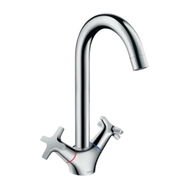 Hansgrohe Logis Смеситель для кухни на 1 отв, поворотный излив 156мм, h212мм, с 2 ручками +, цвет: хром (71285000)