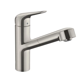Hansgrohe Focus M42 Кухонный смеситель на 1 отв, однорычажный, поворотный излив 225мм с вытяжным душем, 1jet, h150м, sBox, 1jet, цвет: под сталь (71829800)