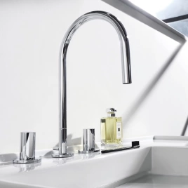 Laufen Kartell Смеситель для раковины на 3 отв, без донного клапана, поворотный излив 166 мм, цвет: хром (3.1233.3.004.220.1)