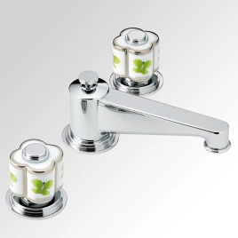 THG CAPUCINE VERT DECOR PLATINE Смеситель для раковины на 3 отверстия, с донным клапаном, декор платина/зеленый, цвет хром (A7E-A02-151)