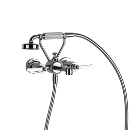 GESSI VENTI20 Смеситель для ванны настенный, двухвентильный, с ручным душем и шлангом 1500 мм, цвет хром (65113#031)