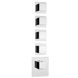 Bossini Cube Термостат для душа, встраиваемый (внешняя часть), с девиаторм/3 запорных вентиля на 5 выходов, уст-ка верт/гор, цвет: хром (Z032208.030)