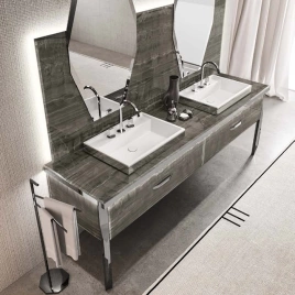 VITAGE milldue edition HILTON Плинтус 2250х850х28 мм, накладной, для 2 зеркал, подсветка с 3 сторон, рама черный алюм, отделка стекло Alabastro bronze (5818.225.100x2)