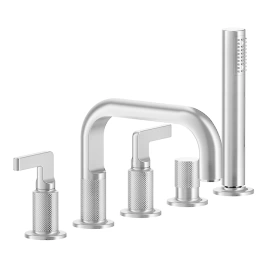 GESSI INCISO Смеситель для ванны на 5 отверстий с изливом, переключателем, ручным душем и шлангом 1,50 м, цвет: хром (58040#031)