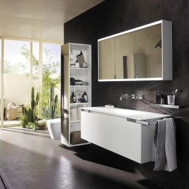 BURGBAD Yso База с керамич. умыв. 1295х490х452 см. 1 ящик, 1 разделитель.1полотенцедерж. слева, раковина без отв под смес. цвет мебели белый матовый (SFAF121 L F2119 C0001x0)