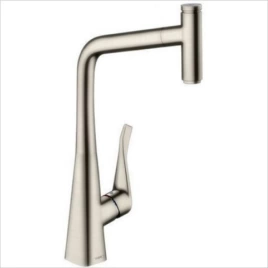 Hansgrohe Talis Select M51 Смеситель для кухни, на 1 отв, поворотный излив 220мм с вытяжным душем, 1jet, h288мм, sBox, кнопка вкл/выкл, цвет: под сталь (73853800)