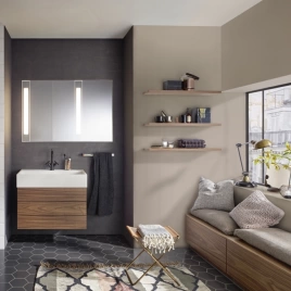 BURGBAD CRONO Комплект мебели 814х500х630 мм, подвесной, 2 ящика, открытие нажатием, 1 отв для смесителя, с сифоном, раковина белая, цвет Bambus Natur (SEUU081G0000F1811C0001x1)