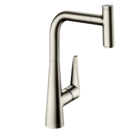 Hansgrohe Talis Select M51 Смеситель для кухни, на 1 отв, поворотный излив 223мм с вытяжным душем, 1jet, h222мм, кнопка вкл/выкл, цвет: под сталь (72822800)