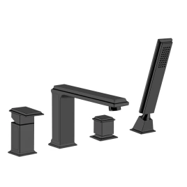 Gessi Eleganza Смеситель для ванны на 4 отверстия, с переключателем, изливом и ручным душем, цвет: черный металлик (46037#706)