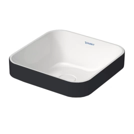 Раковина Duravit Happy D2 Plus квадратная 400мм без перелива с выпуском с керамической крышкой цвет Anthracite matt-белый (2359406100)