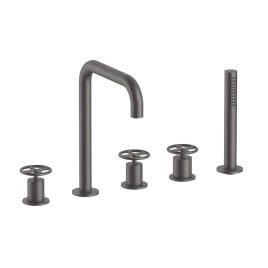 Fantini Fontane Bianche Смеситель на борт ванны, 5 отв, излив 182мм, с ручн душем, цвет: Matt Gun Metal PVD (47 P5 P065)