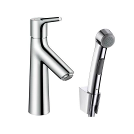 Hansgrohe Talis S Набор для биде: смеситель для раковины на 1 отв, с дон.клапаном PushOpen, излив 93мм, душ бидетте с держателем и шланг, цвет: хром (72290000)