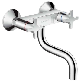 Hansgrohe Logis Classic Смеситель для кухни настенный, поворотный излив 150мм, с 2 ручками +, цвет: хром (71287000)