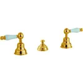 CISAL Arcana Toscana Смеситель для биде на 3 отверстия без излива, с донным клапаном, цвет золото/белый (TS00121024)