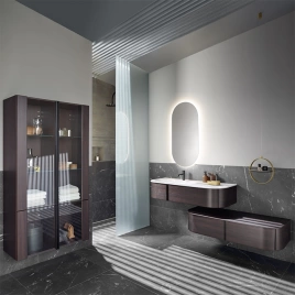 BURGBAD LAVO 2.0 Комплект мебели 1220х495х252 мм, левый, 1 ящик, раковина белая с сифоном, с 1 отв для смесителя, ручка черн, цвет Eiche Dekor Mokka (SFZR122LG0227F5059C0001x1)