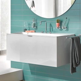 Emco Vanity units Тумба под раковины 9577 114 20/21/22/23, 1208х521хh440мм, подвесная, 1 ящик со стекл фасадом, ручка хром, корпус лак, цвет: белый (9583 274 21)