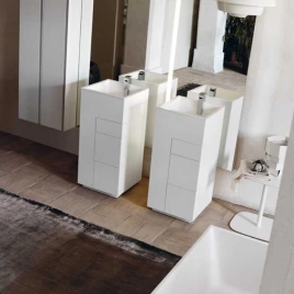 NOORTH milldue edition TOUCH Комплект мебели 410х400х880 мм, напольный, 3 ящика, слив в пол, раковина Milltek белая матовая, отделка Bianco матовый (2914.2.41)