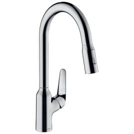 Hansgrohe Focus M42 Кухонный смеситель на 1 отв, однорычажный, поворотный излив 229мм с вытяжным душем, 2jet, h219мм, sBox, цвет: хром (71820000)