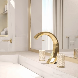 THG NIHAL PORCELAINE IVOIRE Смеситель для раковины на 3 отверстия, с донным клапаном, цвет Soft gold (U2N-F30-151)