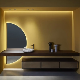 ANTONIO LUPI BESPOKE Тумба 720х540х375 мм, подвесная, 1 ящик, бок слева Rovere thermo, рама черный мат, стекло зерк дымчатое, структура Rovere thermo (KIB272.T1/rov thermo/arg fum .NO+KL1.SX/rov thermo)
