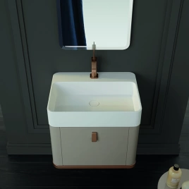 VITAGE milldue edition BEND Раковина 604х472х120 мм, без перелива, 1 отверстие для смесителя, Ceramilux, с донным клапаном, цвет белый глянцевый (7644.J17 (С МЕБЕЛЬЮ))