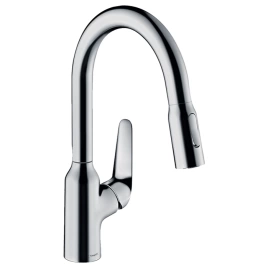 Hansgrohe Focus M42 Кухонный смеситель на 1 отв, однорычажный, поворотный излив 224мм с вытяжным душем, 2jet, h183мм, sBox, цвет: хром (71821000)