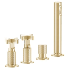 GESSI INCISO Смеситель для ванны на 4 отверстия для наполнения через слив-перелив, переключатель, с ручным душем, цвет: золото (58143#246)