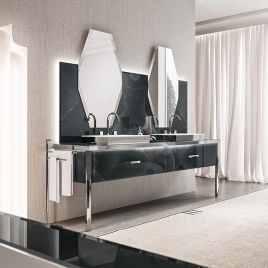 VITAGE milldue edition HILTON Тумба под 2 раковины 2266х566х770 мм, 2 бок стенки с ножками, 2 ящика, фурнитура полир сталь, отделка стекло onice smoke (H123.95.98)