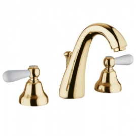 Bongio Oxford Lux Смеситель для раковины на 3 отв, цвет золото/ручки белый фарфор (19501OR0L)