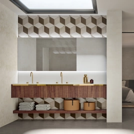 OASIS EDEN Тумба 712х525х300 мм, подвесная, 1 ящик, планка золото, боковина справа шпон Walnut Carved, отделка шпон Walnut Carved (0ED5550705 E020/ORO+0ED830FIN5DX E020)