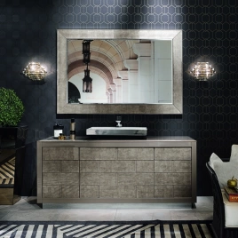 VITAGE milldue edition Ritz Тумба под рак 1810х548х741мм, напольная, 4 ящика, 2 двери, цок сталь, рама глянц лак Castoro, фасад стекло Alligator gold (3142.74.111.98)