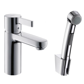 Hansgrohe Metris S Набор для биде: смеситель для раковины на 1 отв, излив 108мм, h94мм, душ бидетте с держателем и шланг 1,6м, цвет: хром (31160000)