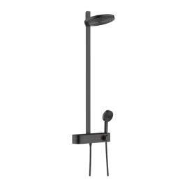 HANSGROHE PULSIFY Душевая стойка с термостатическим смесителем, верхним душем 260 мм с 2 режимами, ручным душем и шлангом, цвет черный матовый/графит (24240670)