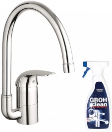 Смеситель Grohe Euroeco 32752000 для кухонной мойки + Средство для очистки хромированных нержавеющих поверхностей Grohe Grohclean 48166000 500 мл