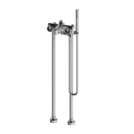 Stella Timeaster Напольный смеситель для ванны 3267/CL306 с ручным душем, круглая ручка d=52мм, цвет: хром, ручка черная (TA 02006 CR00N)