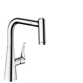 Hansgrohe Metris M71 Смеситель для кухни, на 1 отв однорычажный, поворотный излив 211мм с вытяжным душем, 2jet, h230мм, цвет: хром (73800000)