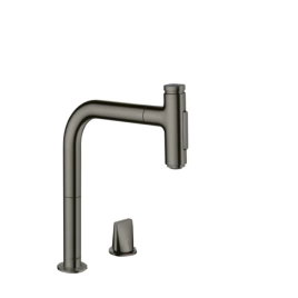 Hansgrohe Metris Select Кухонный смеситель, на 2 отв, с вытяжным изливом 2jet, цвет: шлифованный черный хром (73818340)