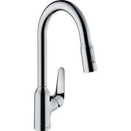 Hansgrohe Focus M42 Кухонный смеситель на 1 отв, однорычажный, поворотный излив 224мм с вытяжным душем, 2jet, h134мм, цвет: хром (71800000)