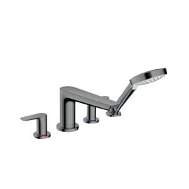 Hansgrohe Talis E Смеситель на борт ванны, на 4 отв, с ручным душем, излив 196мм, цвет: шлифованный черный хром (71748340)