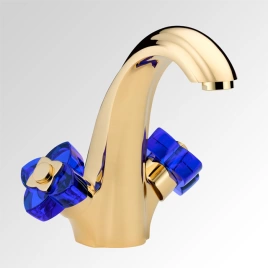 THG PETALE DE CRISTAL BLEU Смеситель для раковины на 1 отверстие, с донным клапаном, цвет полированное золото (U6B-F01-2155)
